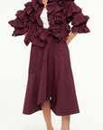 Burgundy Ruffle Open Front Top
