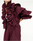 Burgundy Ruffle Open Front Top